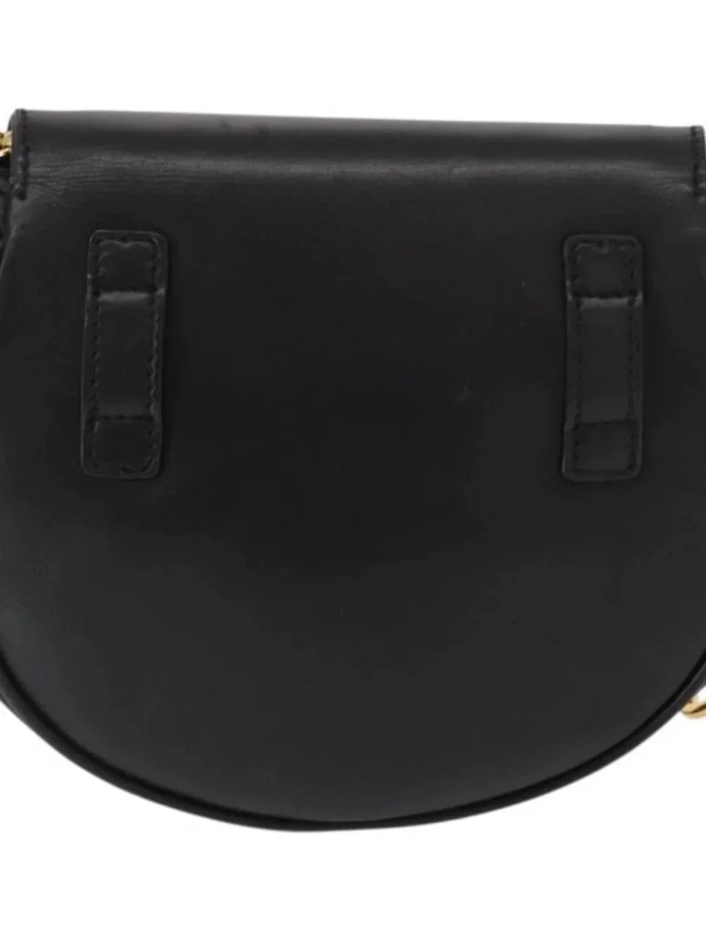 Salvatore Ferragamo Chain Gancini Shoulder Bag Leather Black Gold Auth 161032